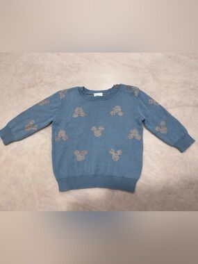 Disney Baby Blue Knit Baby Sweater with Mickey Mouse Print